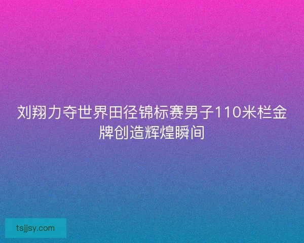 刘翔力夺世界田径锦标赛男子110米栏金牌创造辉煌瞬间