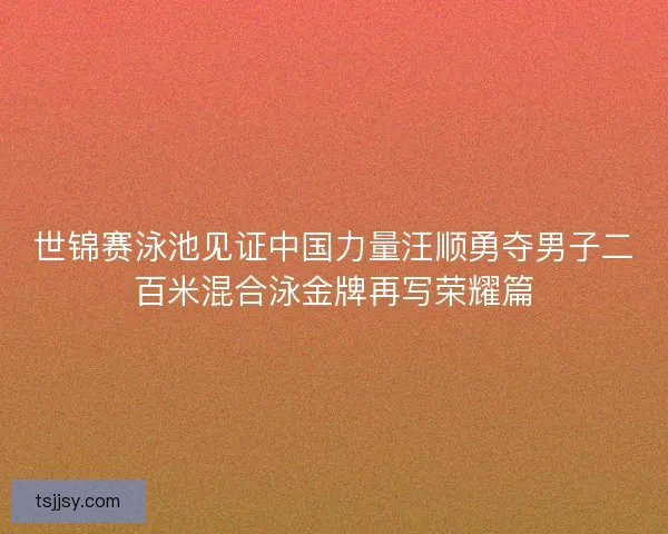 世锦赛泳池见证中国力量汪顺勇夺男子二百米混合泳金牌再写荣耀篇
